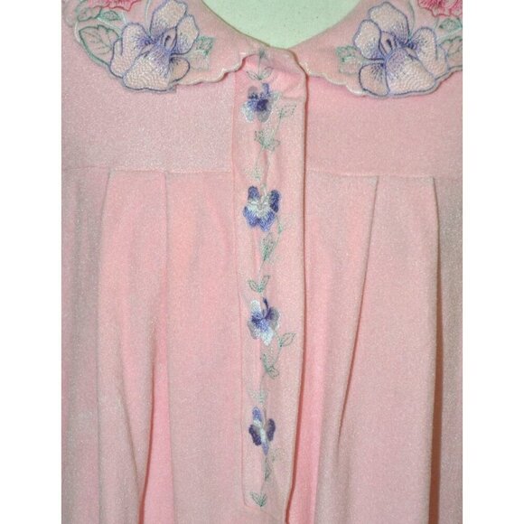 Vintage Vanity Fair Ladies M Terry Cloth Pink Housecoat Pockets Embroidered - Picture 5 of 9